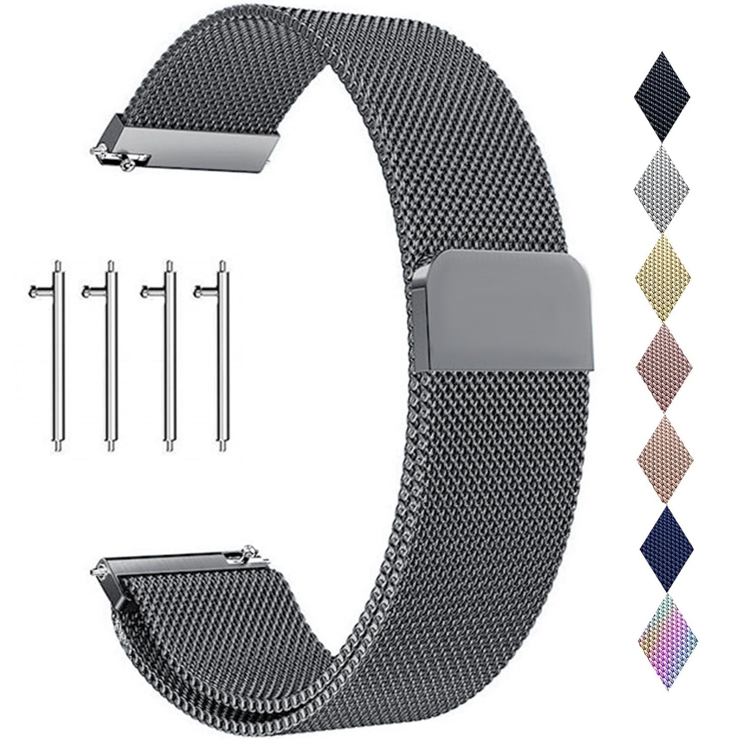 PDSQL Edelstahl Mesh Uhrenarmband, Metall Ersatz Armband Edelstahlarmband mit Magnetverschluss Smartwatch Schnellverschluss Watch Uhren Ersatzband Für Damen Herren