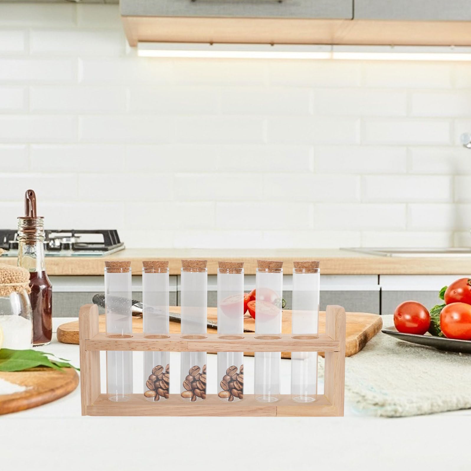 Hemobllo Porta Provette Design Semplice e Leggero per Esposizione Caffè in Legno e Vetro Comodo da Trasportare , per Cucine e Caffè