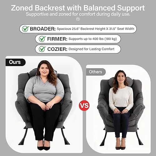 Miniatura 3 de Silla perezosa con otomana, silla decorativa moderna con almohada lumbar, sillas cómodas con reposapiés plegable para dormitorio, lectura, sillas de