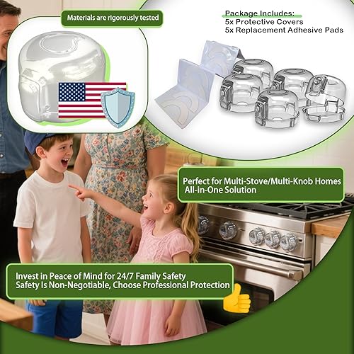 Miniatura 6 de Cubiertas de seguridad para pomos de estufa (paquete de 5)  Cerraduras resistentes al calor a prueba de niños y mascotas para estufas de gas y