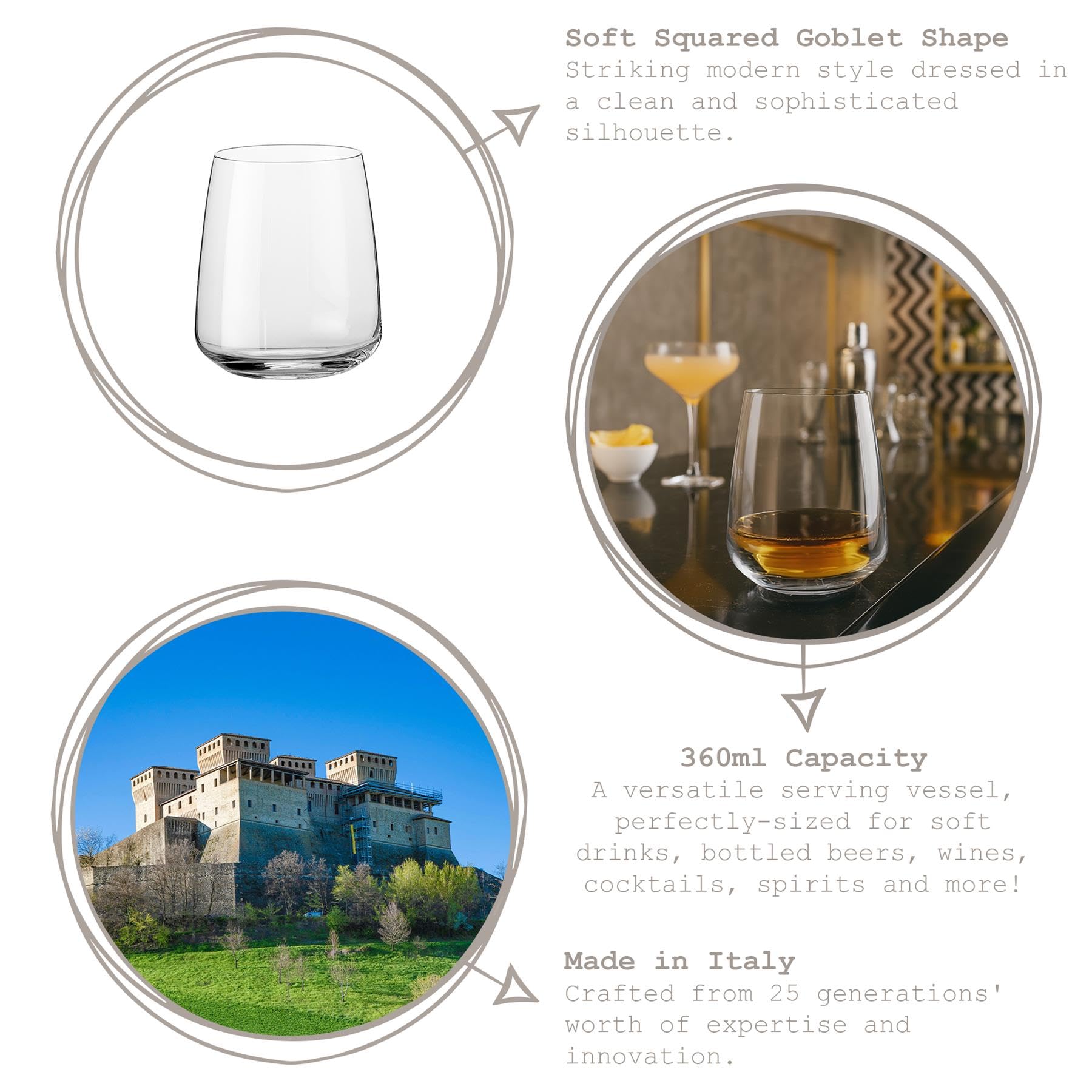 Bormioli Rocco 360ml Nexo Glasbecher - 12x Spülmaschinenfest Küche Wasser Cocktail Saft Gin Wein Whisky Trinken Glaswaren Gläser Set