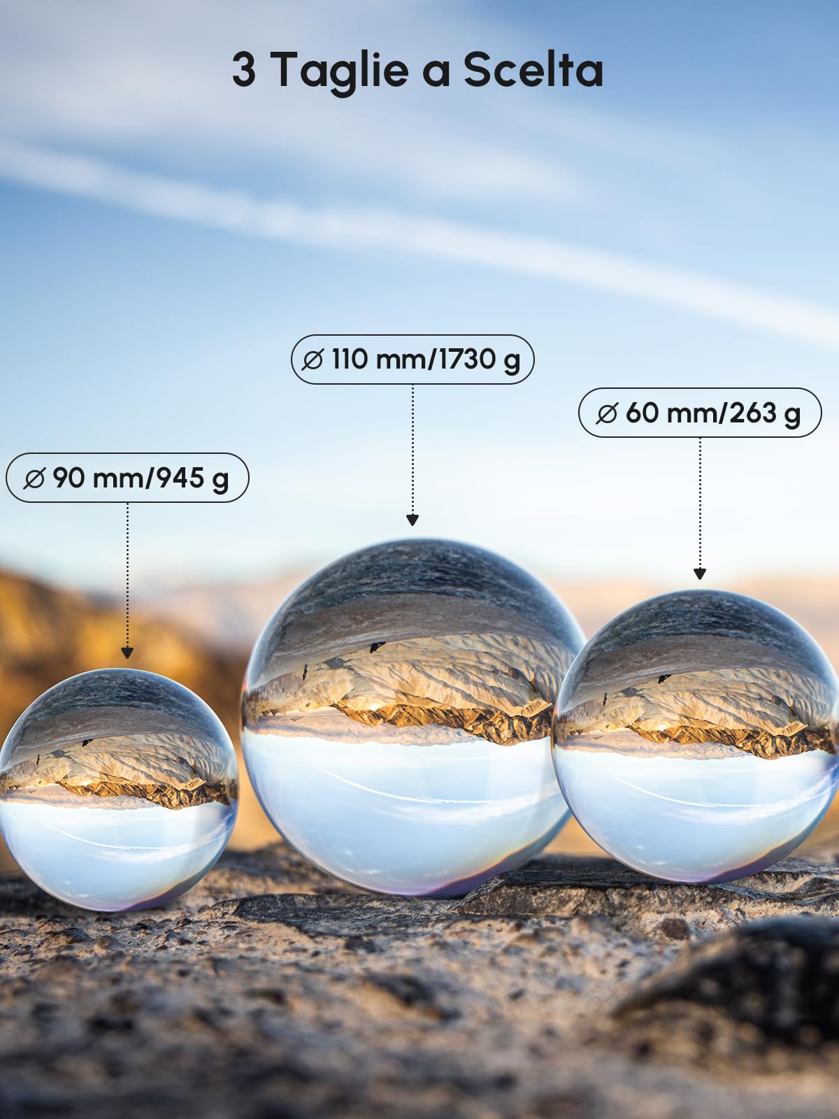 Rollei 22694 Lensball 110 mm i Sfera di Vetro i Sfera di Cristallo i Sfera della Foto con la Borsa di Stoccaggio & Panno di Pulizia in Microfibra per la Pulizia della Sfera di Vetro, Trasparente