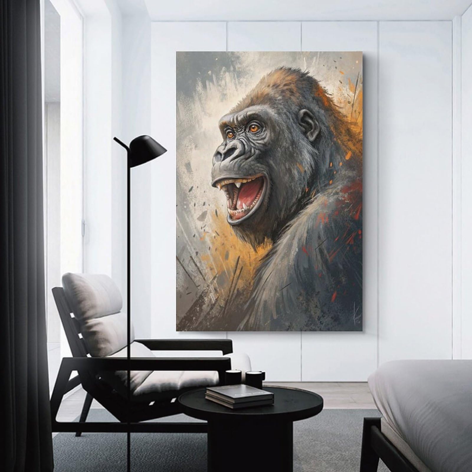 Junmoney Smiling Gorilla Portrait Canvas Wall Picture, 20x30inch(50x75cm), for Front Hall, Corridor Or Welcome Spaces, Wall Decor to Refresh Empty Corners