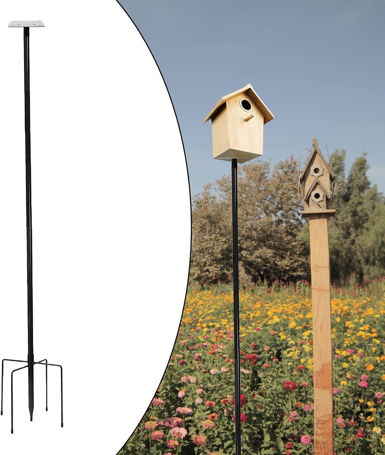 Birdhouse Mount Pole Kit Standing Feeding Station Stand for Garden Outside