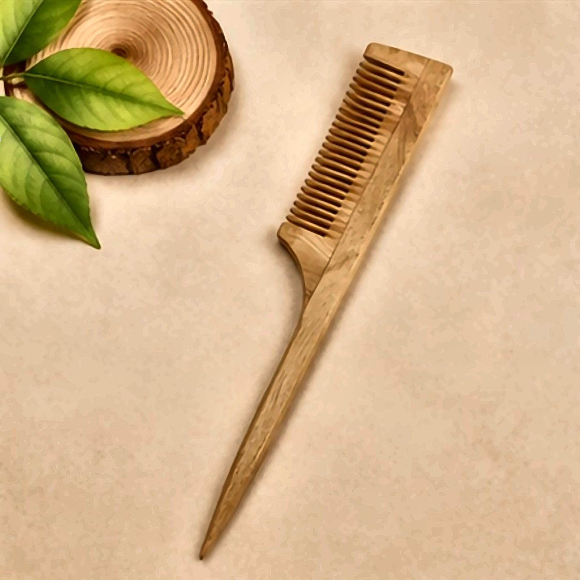 Wooden Neem Hair Tail Comb for Women and Men | Natural Anti Static Wide Tooth Handle Comb for Long Hair Beard Scalp Massage Hair Styling-image-25