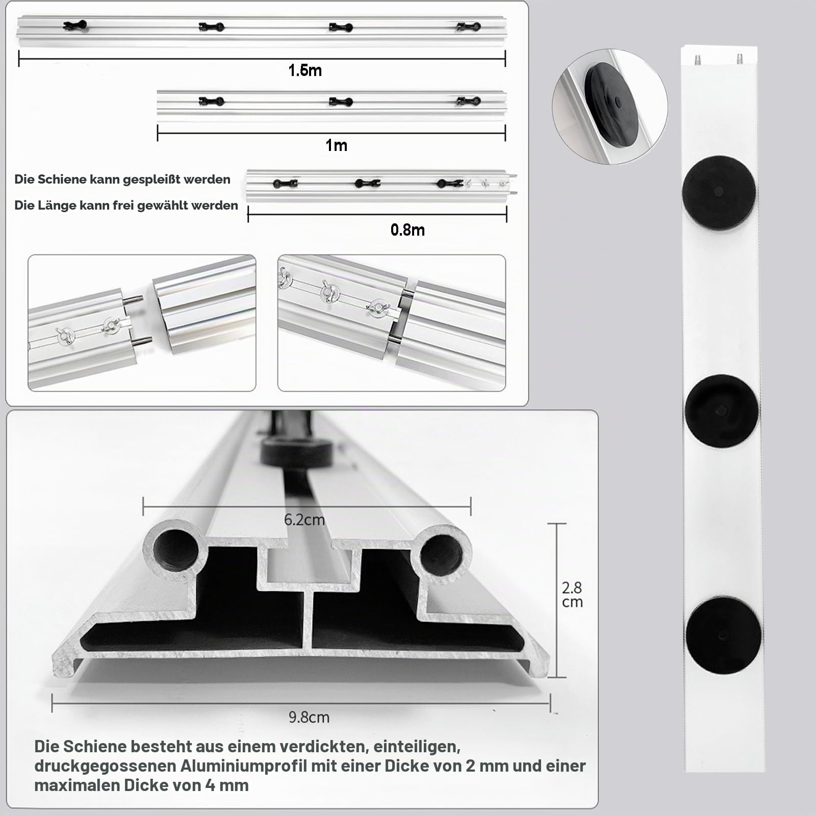 Großformatiger Fliesenschneider (8 S Trennung), 4 Achsen, 3 Messer, Spleißbare Schiene, Schnittstärke: 3–12 Mm, Mit Segmentierter Zange + Tragetasche, Für Felsplatten/Fliesen,1.8m