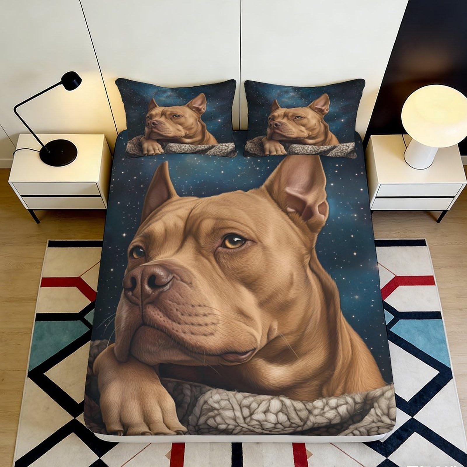 3D Printed Brown Pitbull Fitted Sheet Microfiber Soft Breathable Dog Bed Cover for Bedroom Dorm Mattress Protector Decor 90x200x25cm