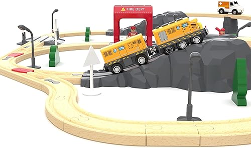 Miniatura 7 de Juego de tren de batería para pistas de madera, juguete motorizado de tren de locomotora para niños, accesorios de trenes eléctricos con trenes