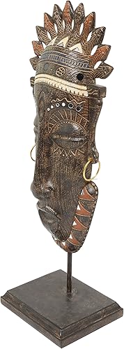 Miniatura 4 de Deco 79 Máscara Polystone Escultura africana primitiva, 8 x 6 x 22 pulgadas, marrón
