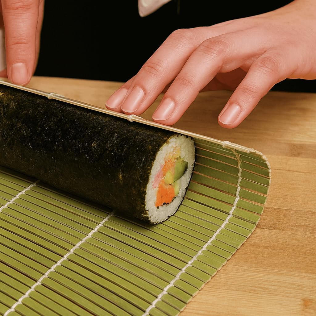 JapanBargain, 2-Pack Bamboo Sushi Rolling Mats, Square Traditional Makisu Rollers for Sushi Making, Natural Bamboo, Durable and Reusable, 9.5" x 9.5"