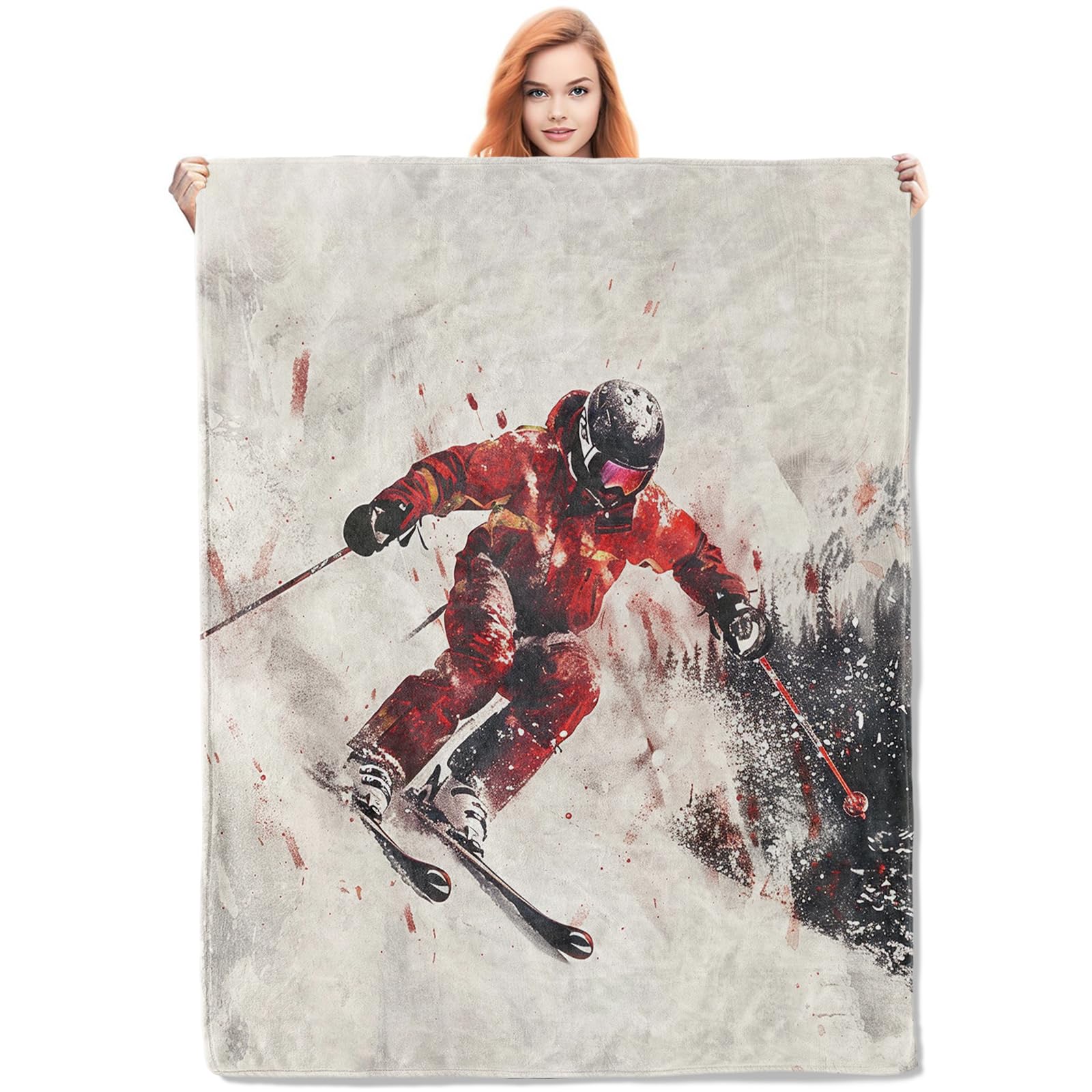 Couverture polaire skieur plaid canapé lit pour amateur sport hiver