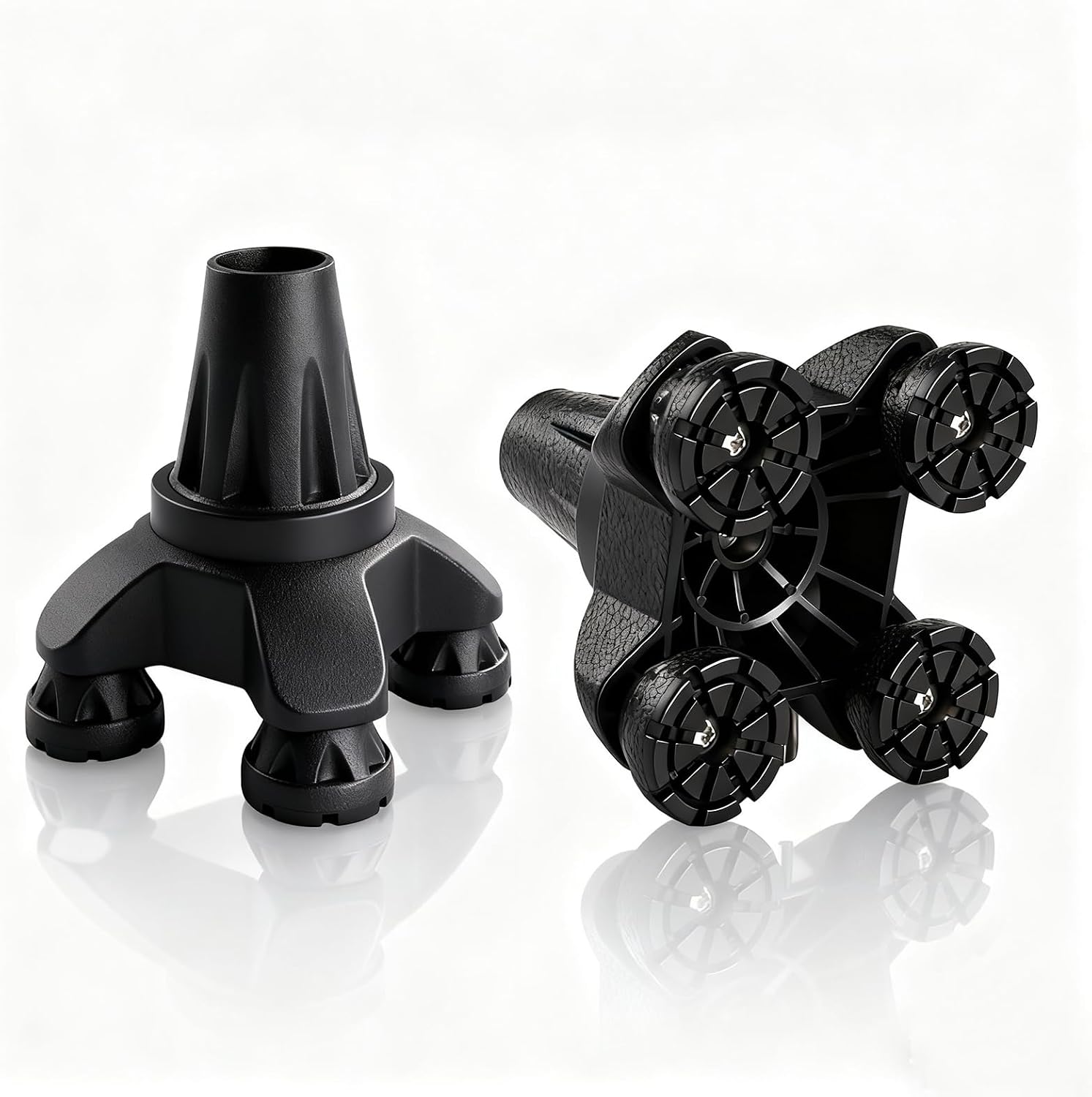 2Pack Upgraded Quad Cane Tips – Self Standing 4-Prong Crutch Tips with Metal Reinforced Plate at Cane Joint, Tire-Inspired Anti-Slip Design, Fits 3/4" Crutch Walking Canes & Offset Canes