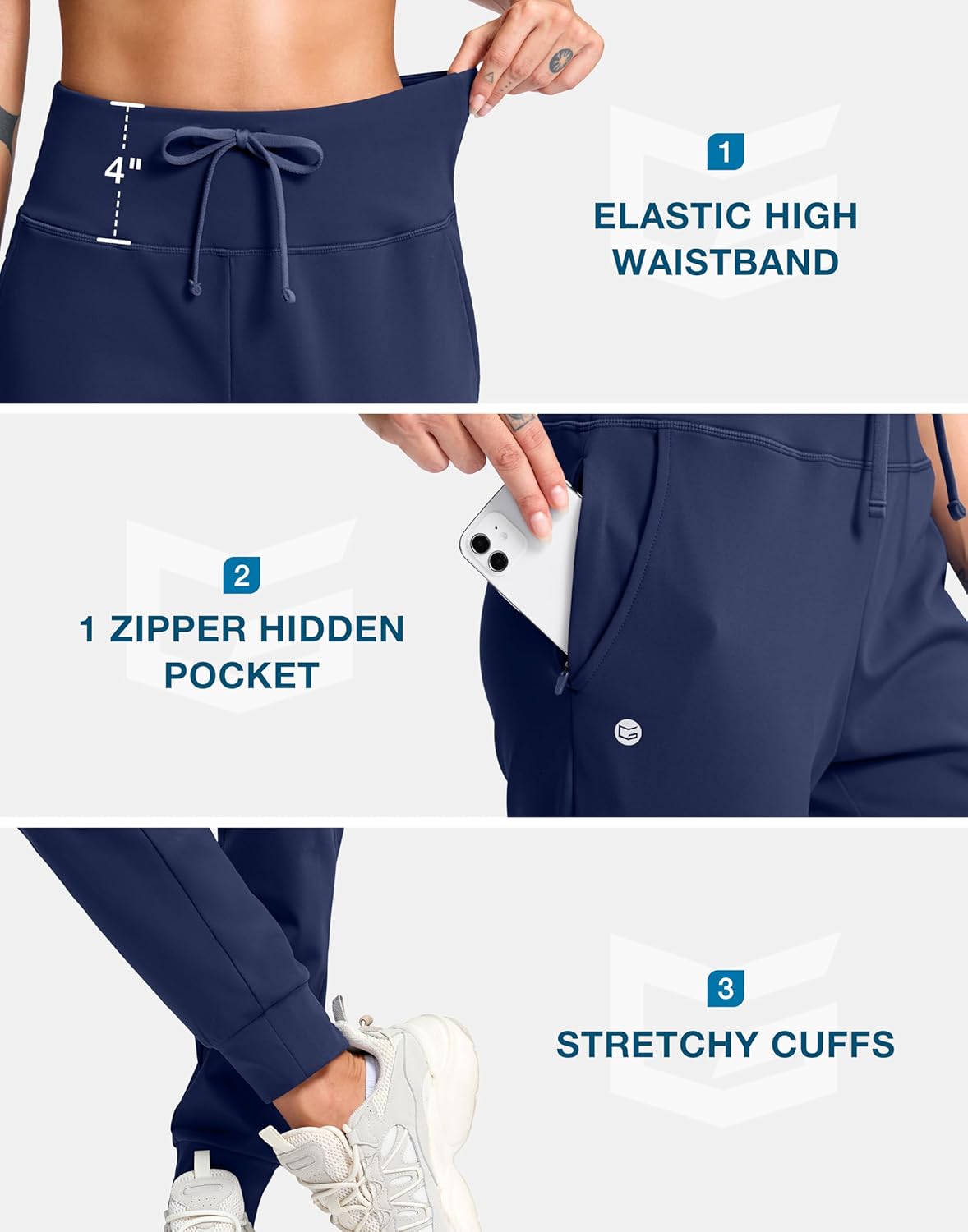 G Gradual Women's Fleece Lined Joggers with Zipper Pocket Water Resistant Running Hiking Pants Winter Warm Thermal Sweatpants - Image 4