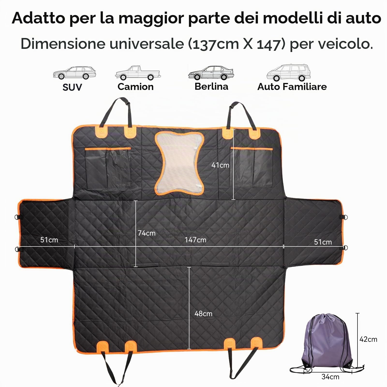 Coprisedile Auto per Cani,Telo Auto per Cani con Protezione Laterale,Coperta per cani per auto,Estensore per Sedile Posteriore per Cani,Telo Cane Auto Sedili Posteriori,Impermeabile Antiscivolo