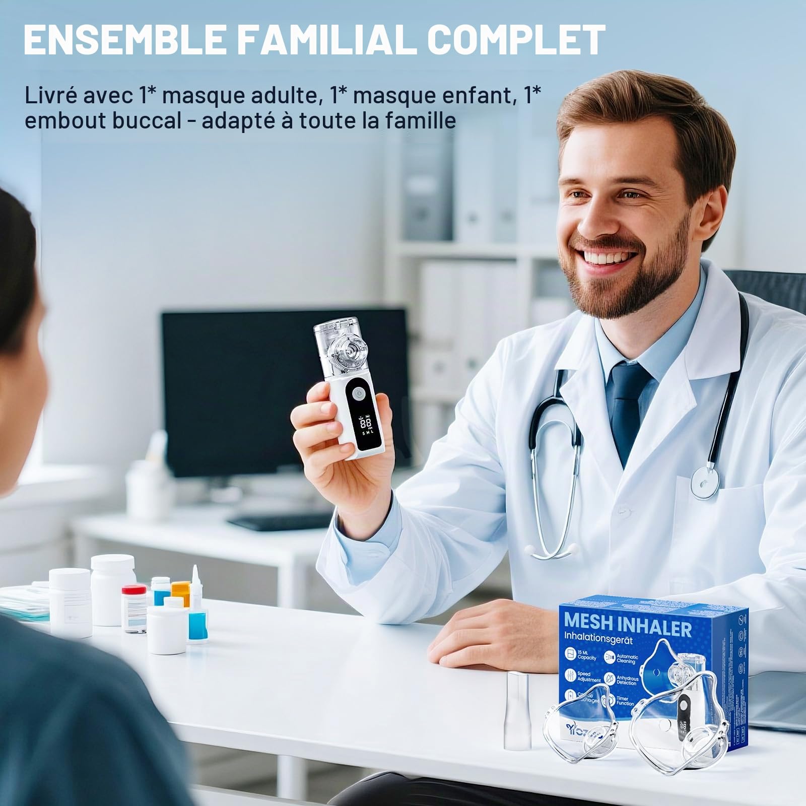 Portable Nébuliseur Aérosol Portable Pour Adulte Enfant bébé, Nebulisateur Affichage Numérique Silencieux, Portable Inhalateur Electrique Aérosol Pour La Maison et Le voyage (Blanc)