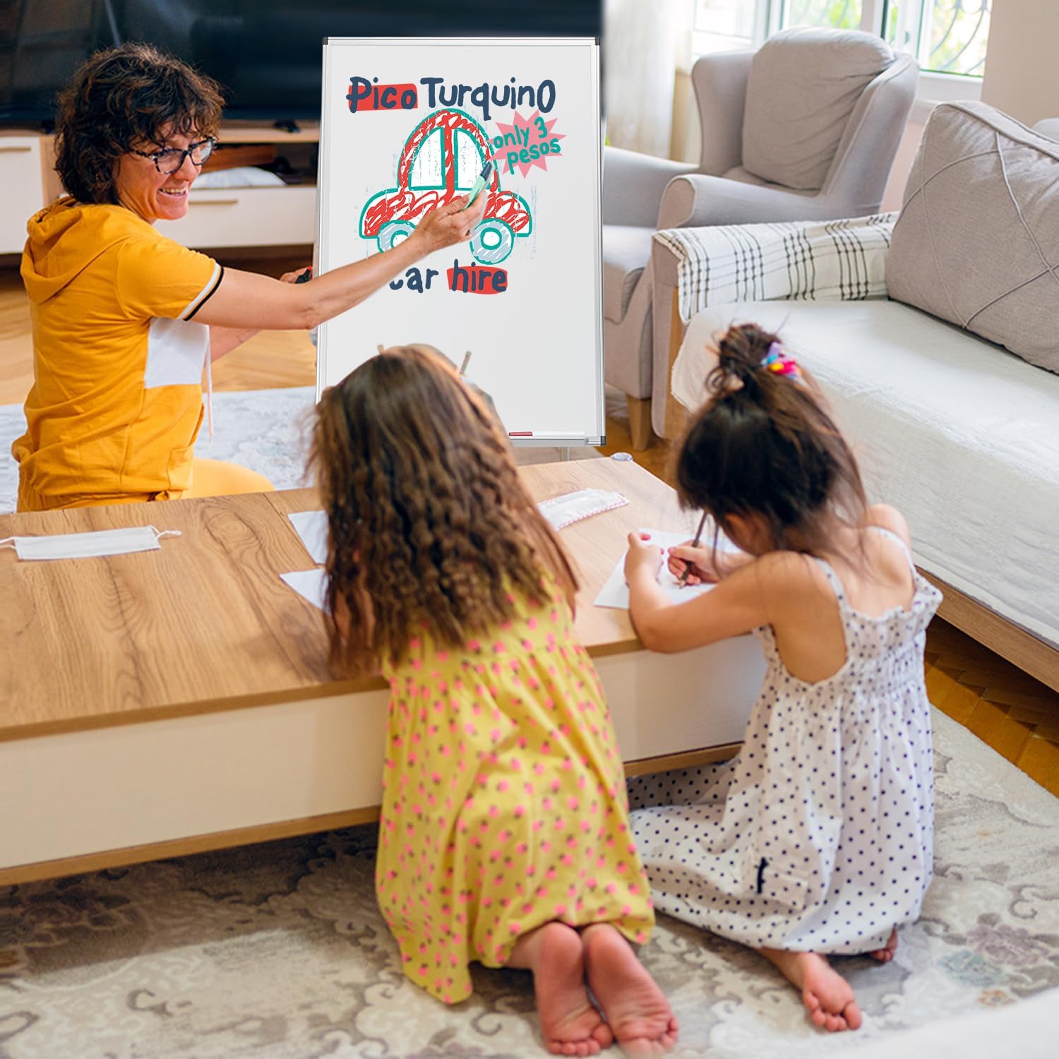 Mobile Whiteboard, 36x24 Inches White Board on Wheels, Height Adjustable Dry Erase Board with Stand, Easel Style Magnetic Standing Whiteboard for School Classroom Office Home Teacher Homeschooling