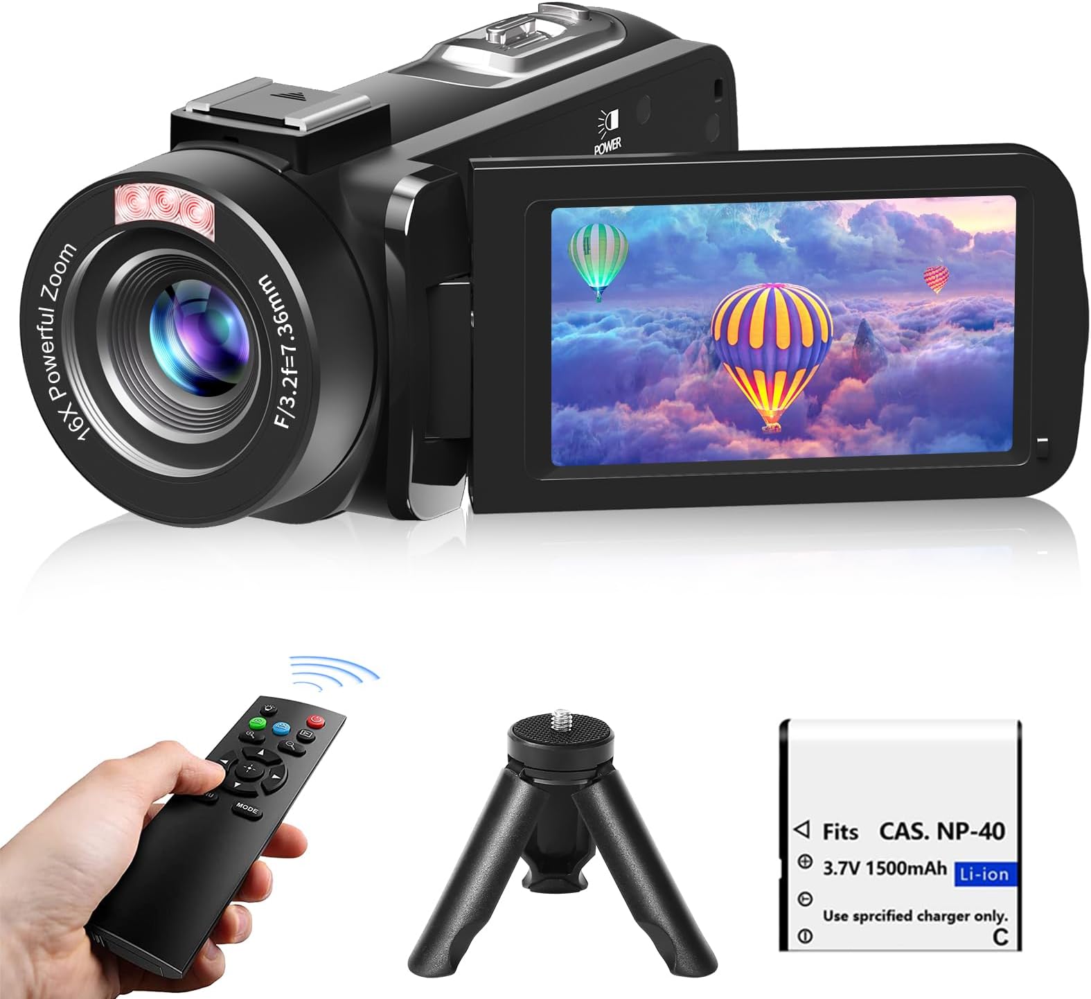 Video Camera, Full HD 1080P 30MP Camcorder, Vlogging Camera for YouTube with Infrared Night Vision, 18X Digital Zoom 3 Inch LCD Screen, Digital Camera, Video Recorder