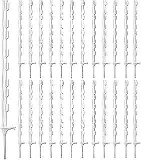 25 Pack Electric Fence Posts,48 Inch/4FT Step-in Plastic Posts for Farm and Garden,Temporary Sturdy Fencing System for Electric Fencing and Yard Protection, White