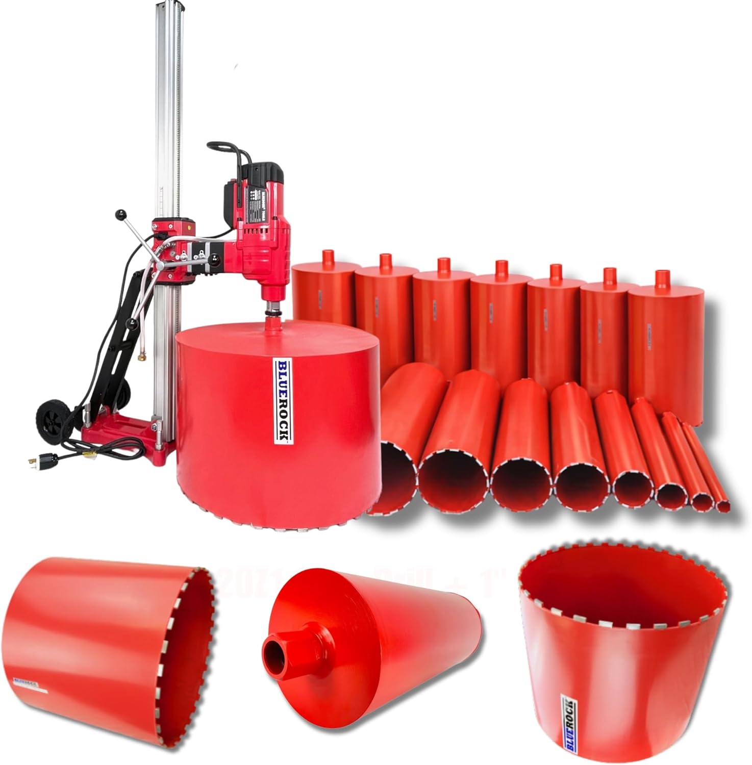 BLUEROCK Model 25Z1 220V Extra Large 25" Capacity Concrete Core Drill w/Long Stroke Stand, Rolling Base & 1"-24" Wet Bit Set PACKAGE DEAL