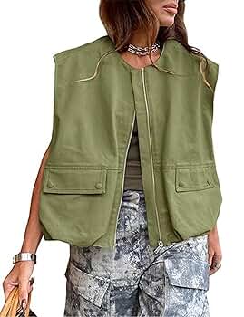 トップス HED MAYNER / Cargo Vest Shebote Womens Casual Zip Up Cargo Vest Top Oversized
