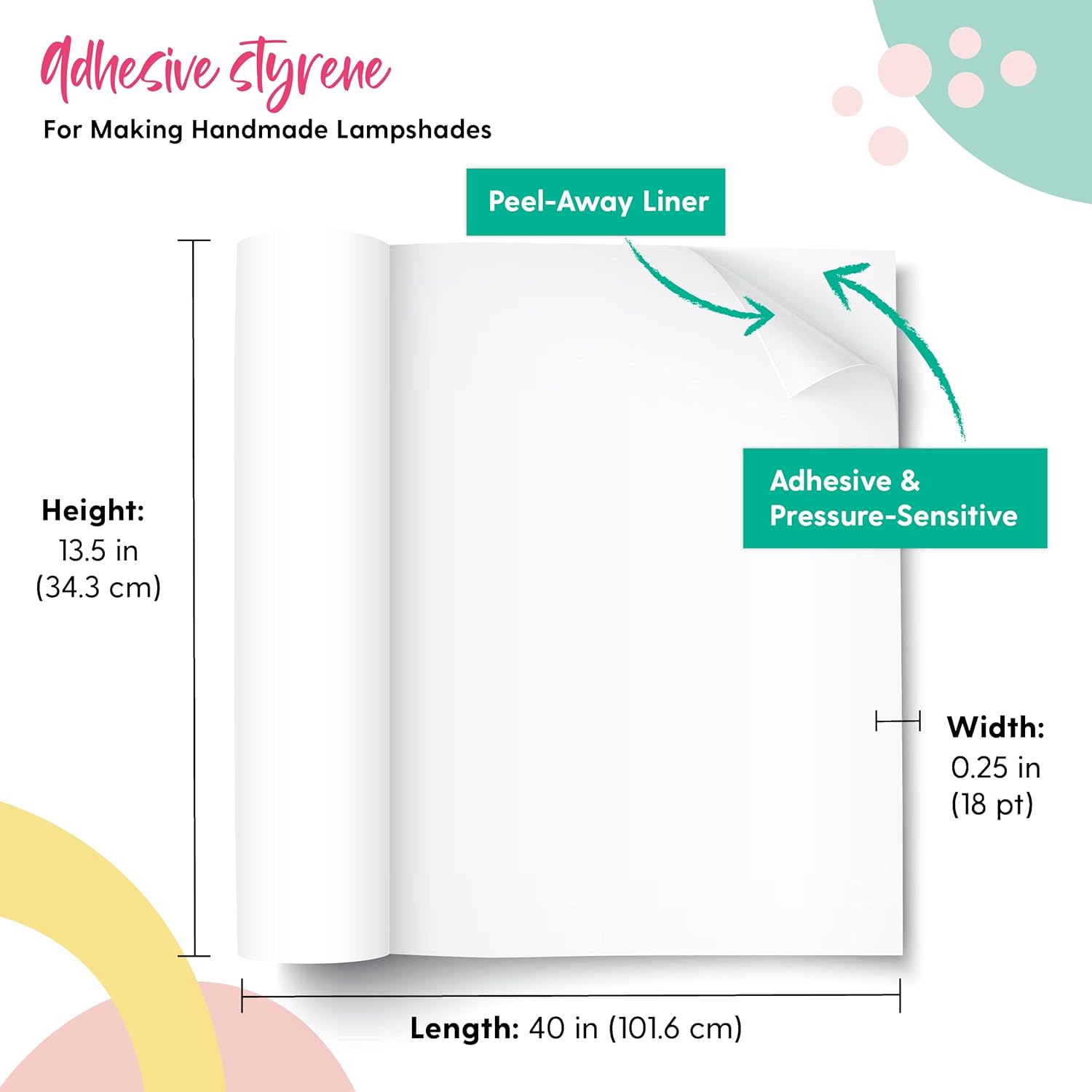 Styrene Sheet for Lampshade (13.5" Height x 40" Length) - Adhesive Roll for DIY Round Drum Lamp Shade - Repair Damaged Shades - Make a New Lampshade - Compatible With All Materials