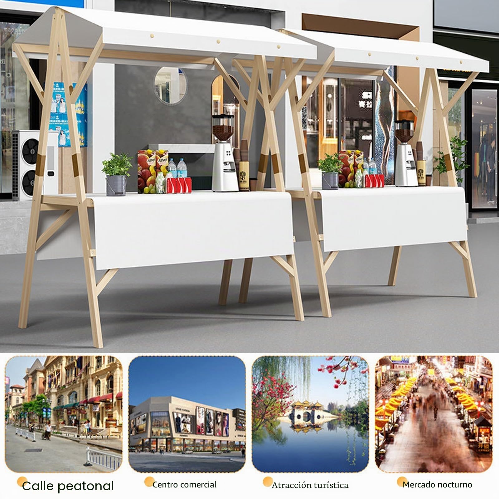 HARELA Carrito De Comida Callejera De Madera, Genérico Puesto De Mercado con Toldo, Puestos Plegables for ferias de artesanías, para Tiendas Mercados(Yellow B,120cm/47.2in)