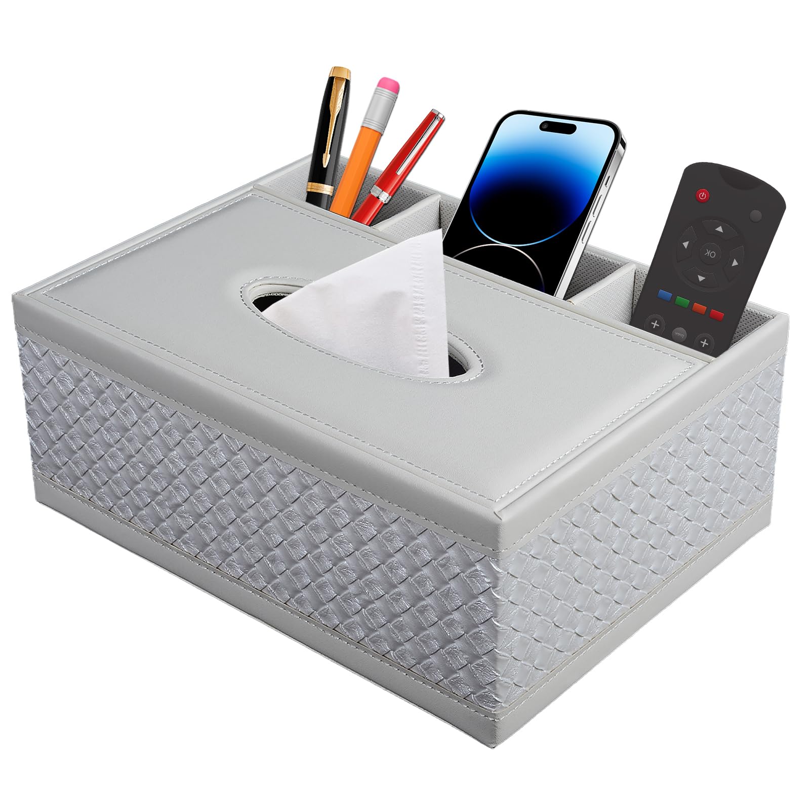 Porta Fazzoletti In Pelle Con Organizer - 3 Scomparti Per Telecomandi, Nero - Foto 8