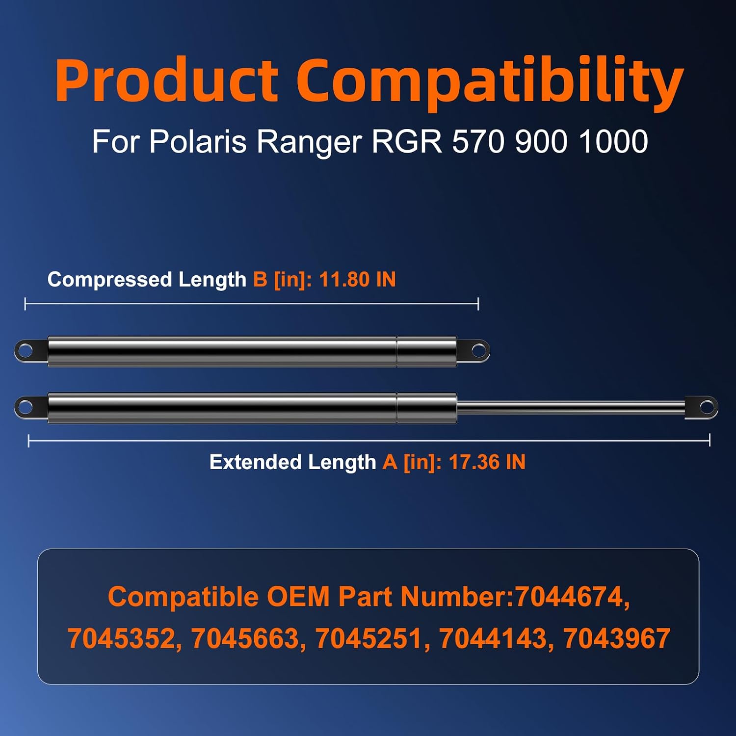 Qty (2) 7045663 7045352 7044674 Cargo Dump Bed Box Parts Accessories Gas Shock Struts Lift Support Compatible with 2013-2021 Polaris Ranger RGR XP Crew 570 900 1000