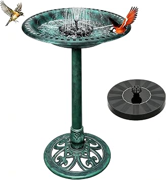 Bird Bath with Solar Fountain Tall Set - Large Resin Bird Bath for Outdoors Garden Decor - Heavy Duty Bird Baths for Clearance Made in USA - Perfect Addition to Your BackyardGreen