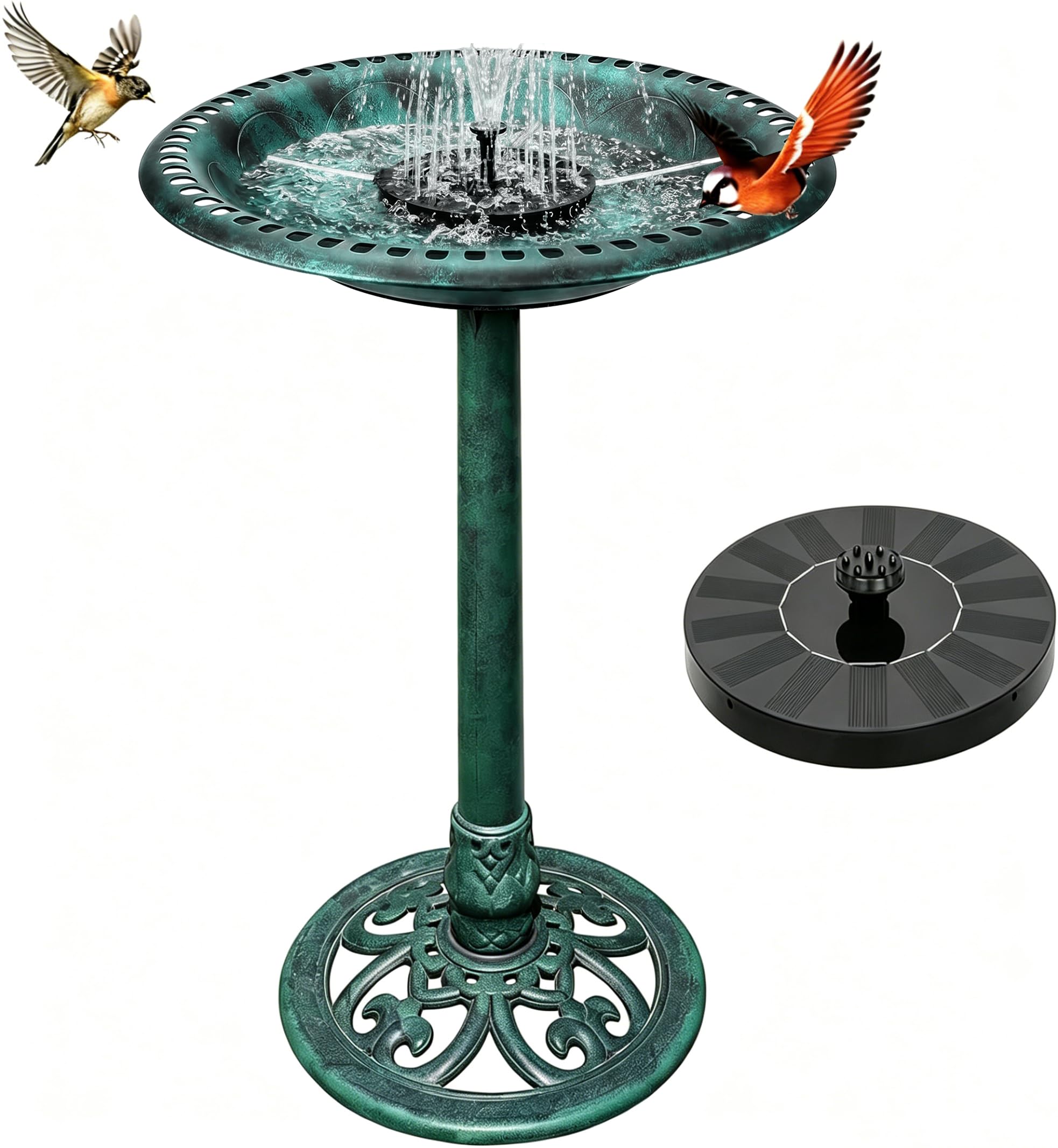 Bird Bath with Solar Fountain Tall Set Large Resin Bird Bath