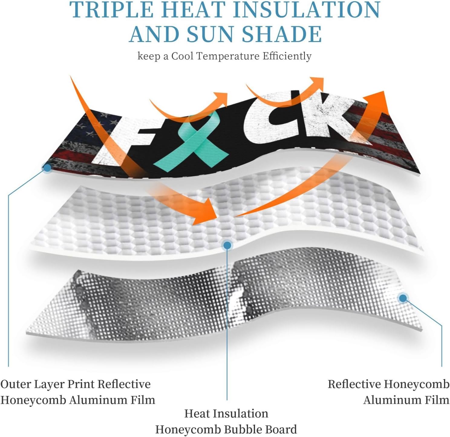 Ovarian Cancer Warrior Aweareness Ribbon Foldable Car Windshield Sunshade Blocks Heat and Sun Glare Uv Rays