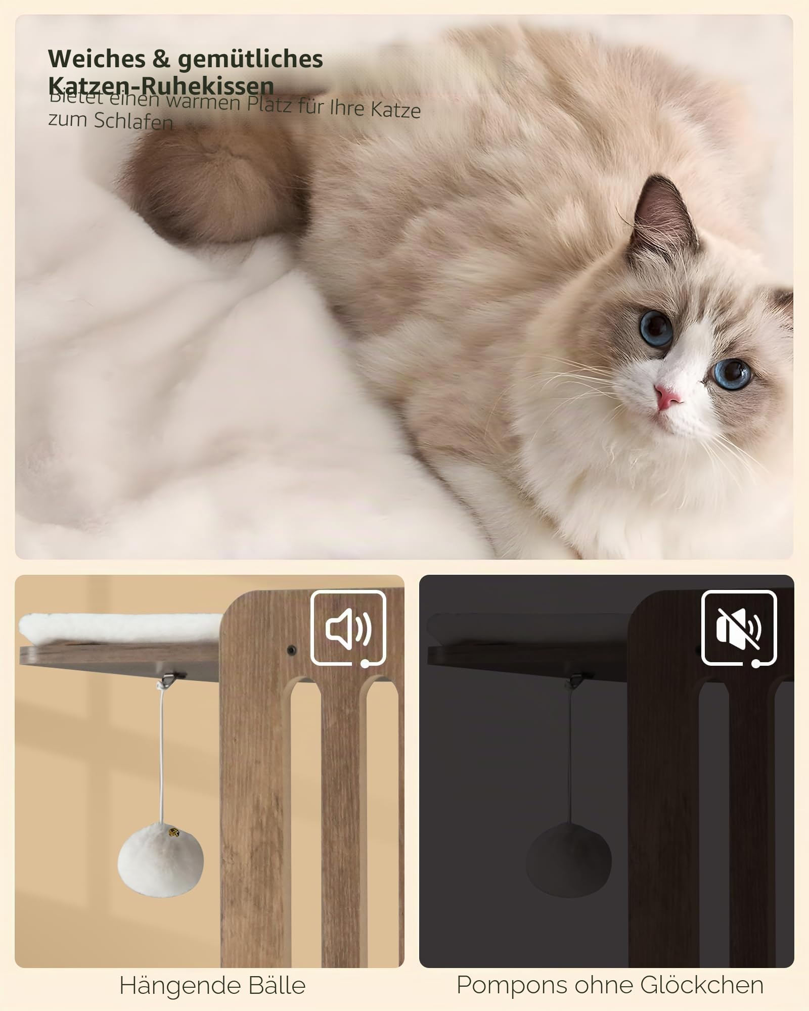 FourFurPets 147 cm Kratzbaum, Kratzbaum Grosse Katzen stabil, moderner katzenbaum für drinnen, hoher Katzenbaum mit Kratzbrett, Katzenturm Holz mit großer Plattform, Höhle, Greige