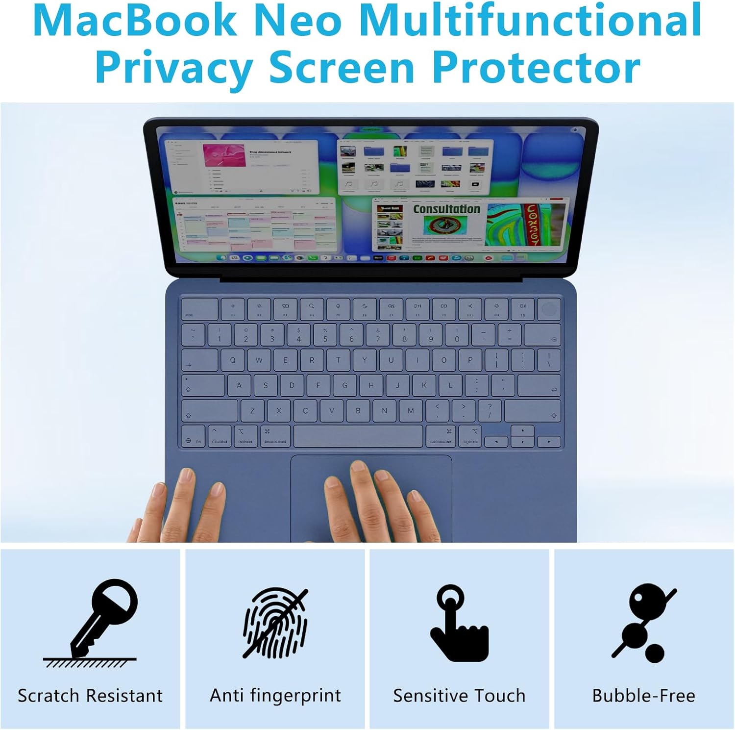 Magnetic Privacy Screen Protector for 2026 MacBook Neo 13-inch A18 Pro, Anti-Spy, Anti-Glare, Blue Light Filtering, Effectively Relieves Eye Strain, Easy to Install, Removable and Reusable for Mac Neo