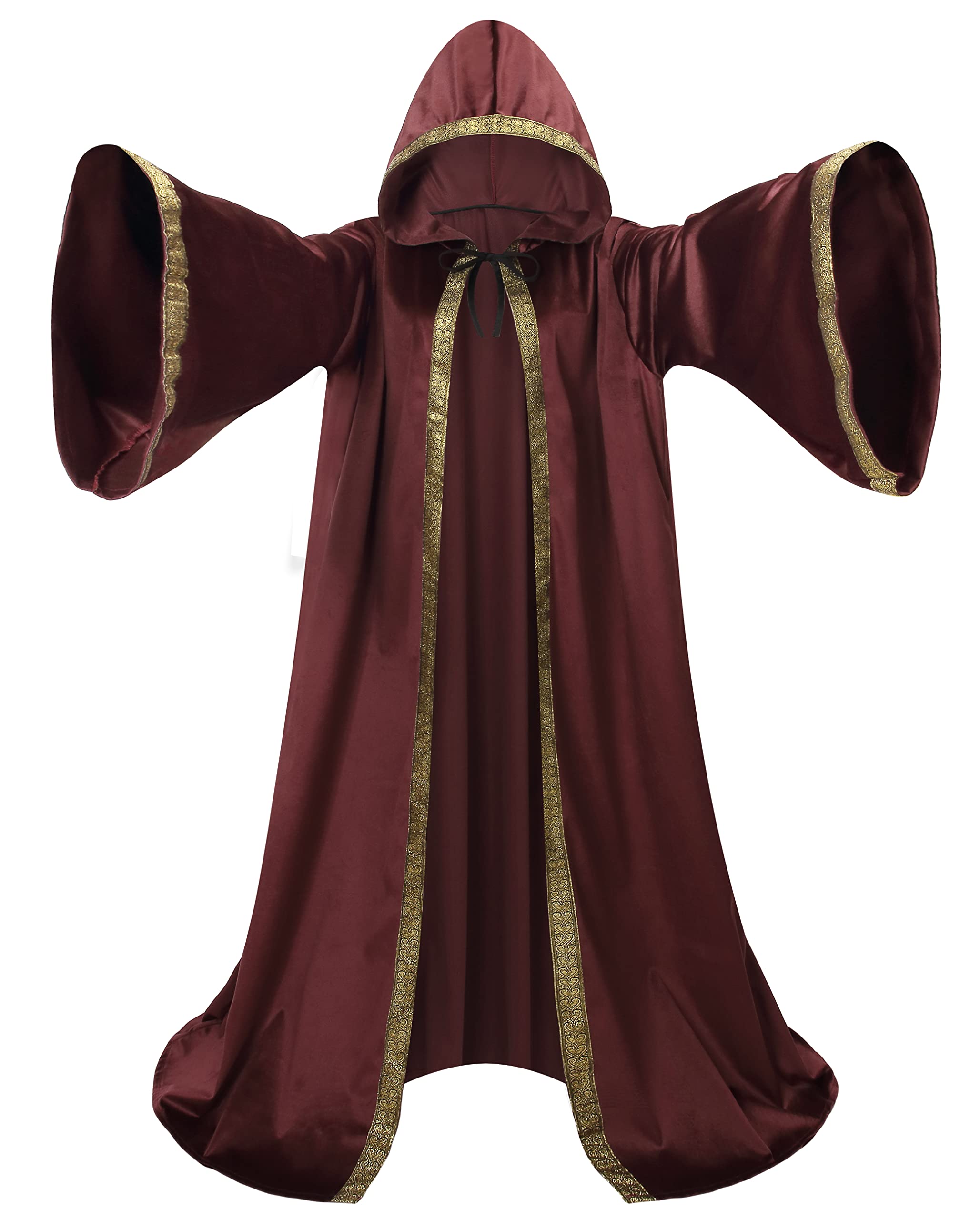 DELIVESS Unisex Velvet Wizard Robe Wizard Cloak Cosplay Renaissance Costume Halloween (59.06",Jujube Red)
