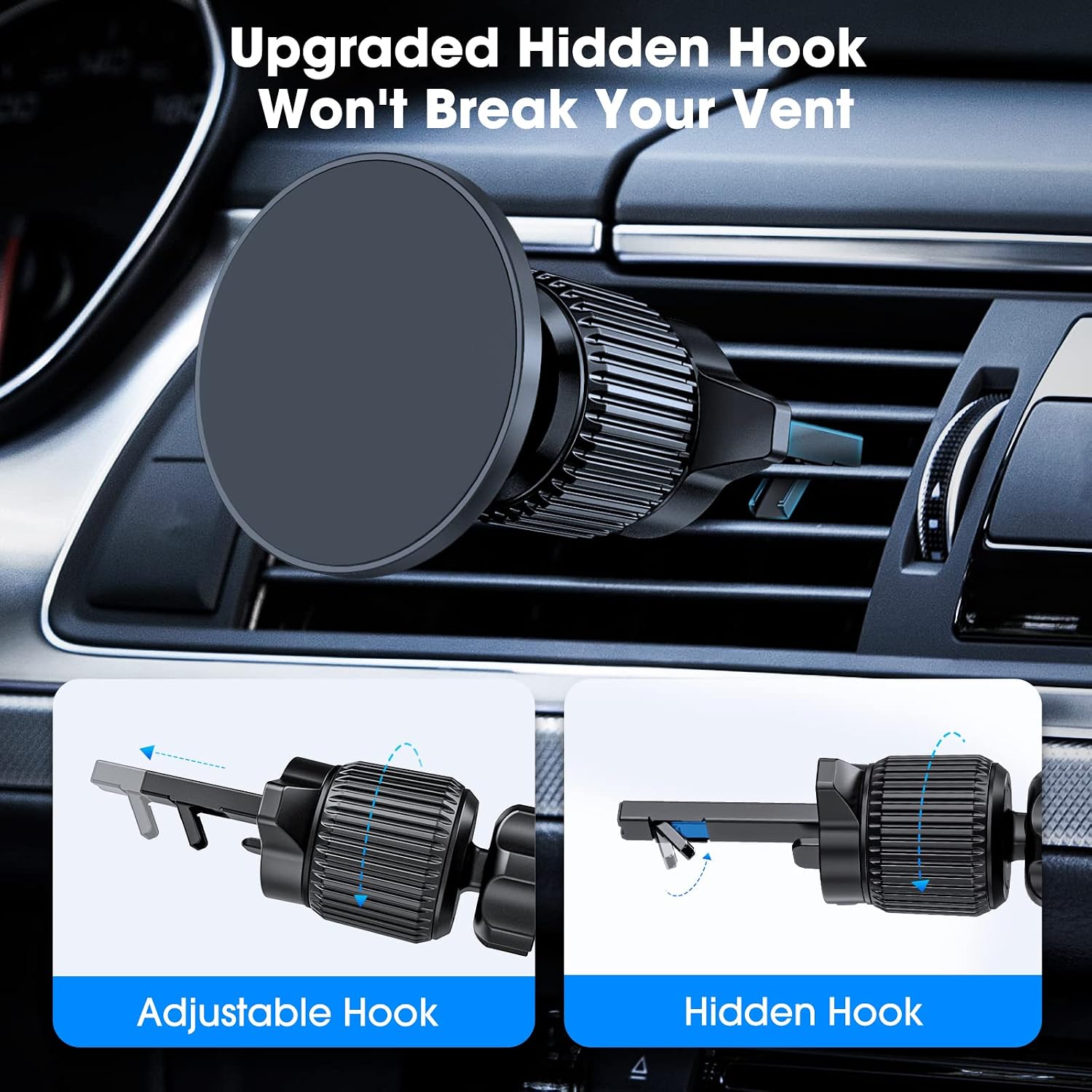 TechMatte Magnetic Car Mount, 360° Adjustable Magnetic Air Vent Mount for iPhone 13 12 Pro Max Mini and MagSafe Case [Never Fall Off]