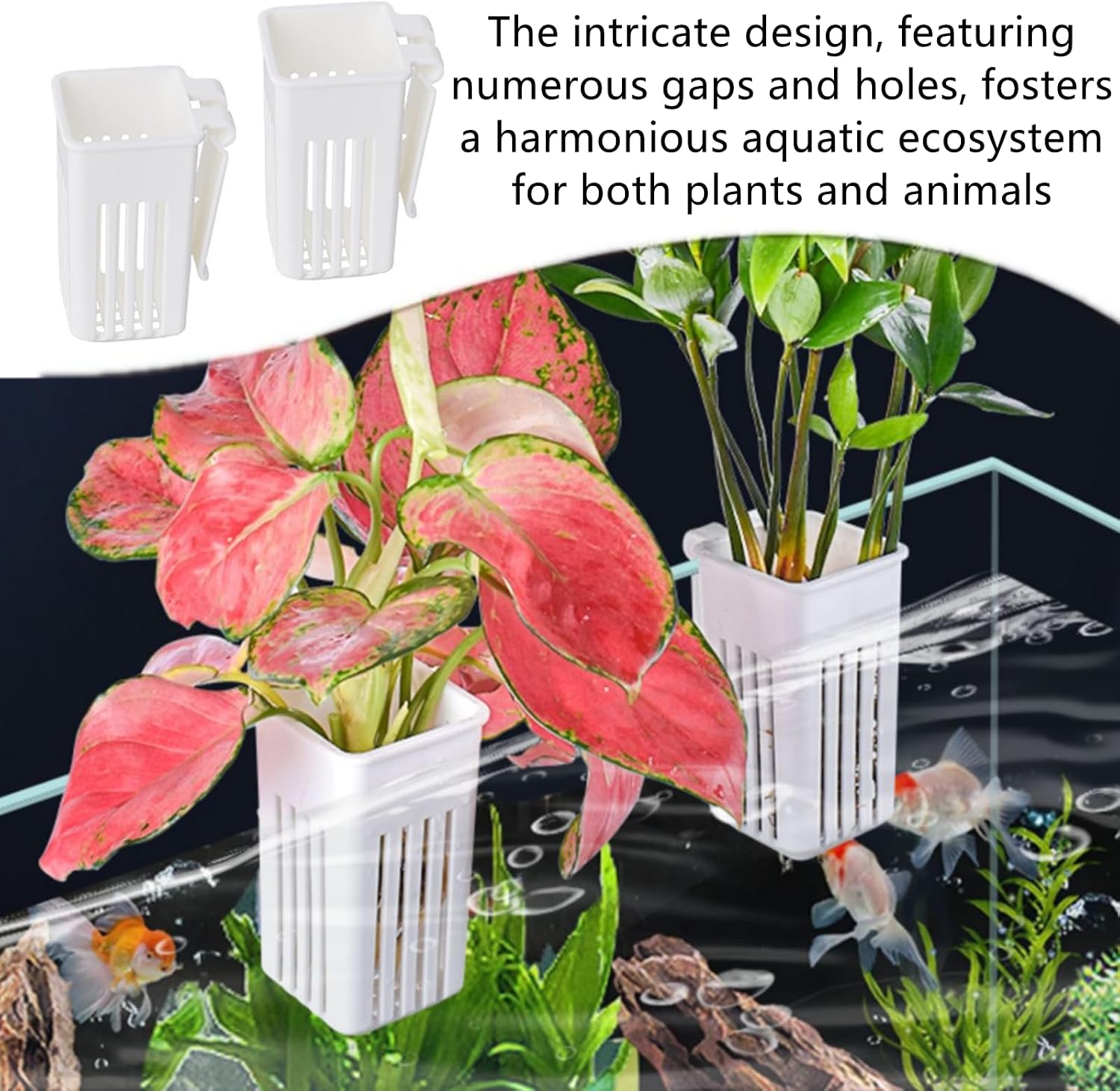 2Pcs White Hanging Aquarium Plant Cups Fish Tank Aquascape Decor Holders | Sturdy Hanging Planter Cups, Fish Tank Plant Pots, For Aquarium Decorations, For Plant Display