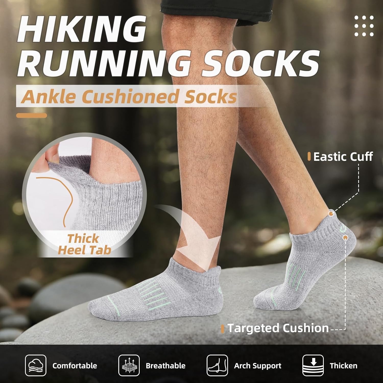 Lapulas Merino Wool Ankle Hiking Running Socks for Men Women Breathable Compression Thick Athletic No Show Socks 6 Pairs - Image 3