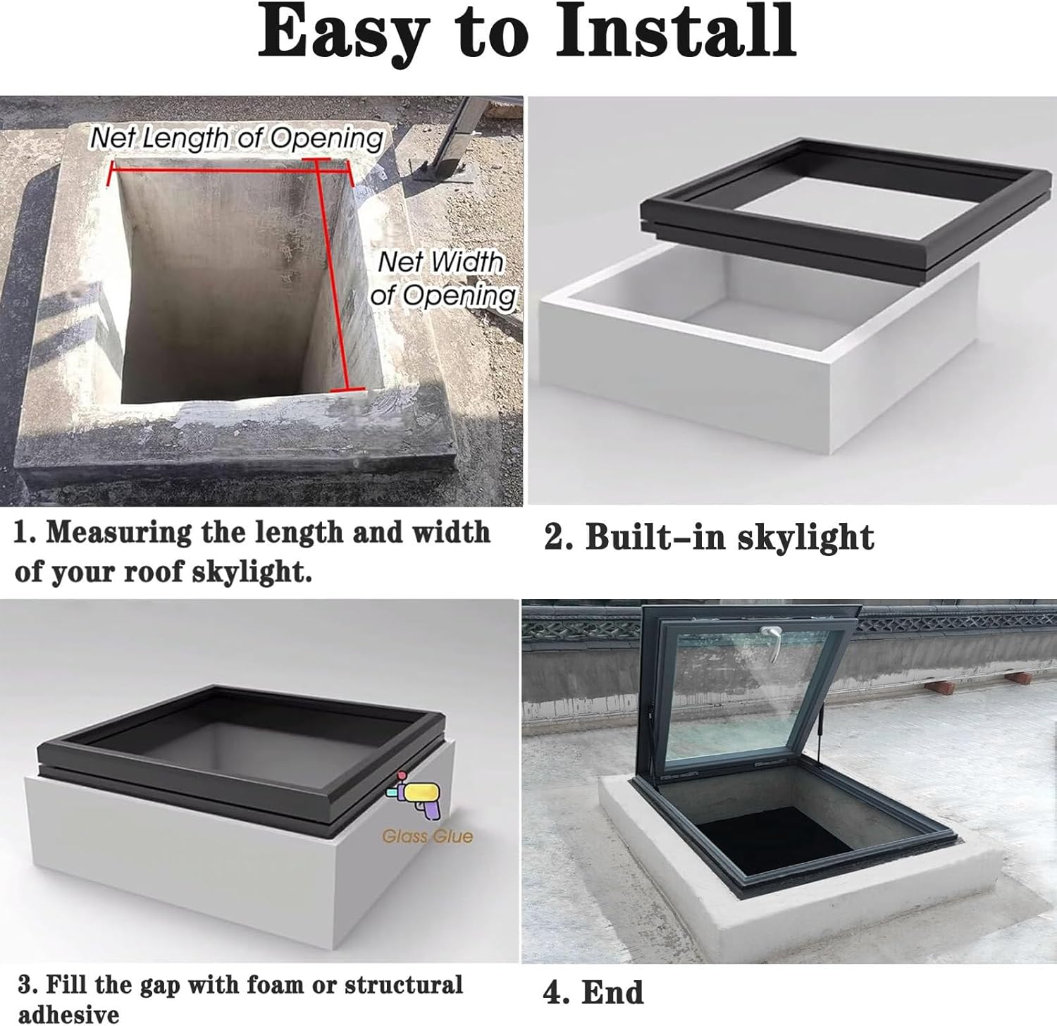 Skylight Roof Window, Roof Accesses Hatch Skylight, Egress Roof Window, Manual Venting Lighting Skylight with Double-Layer Tempered Glass, for Attic/Basement/Sunroom/Shed House,550X550mm