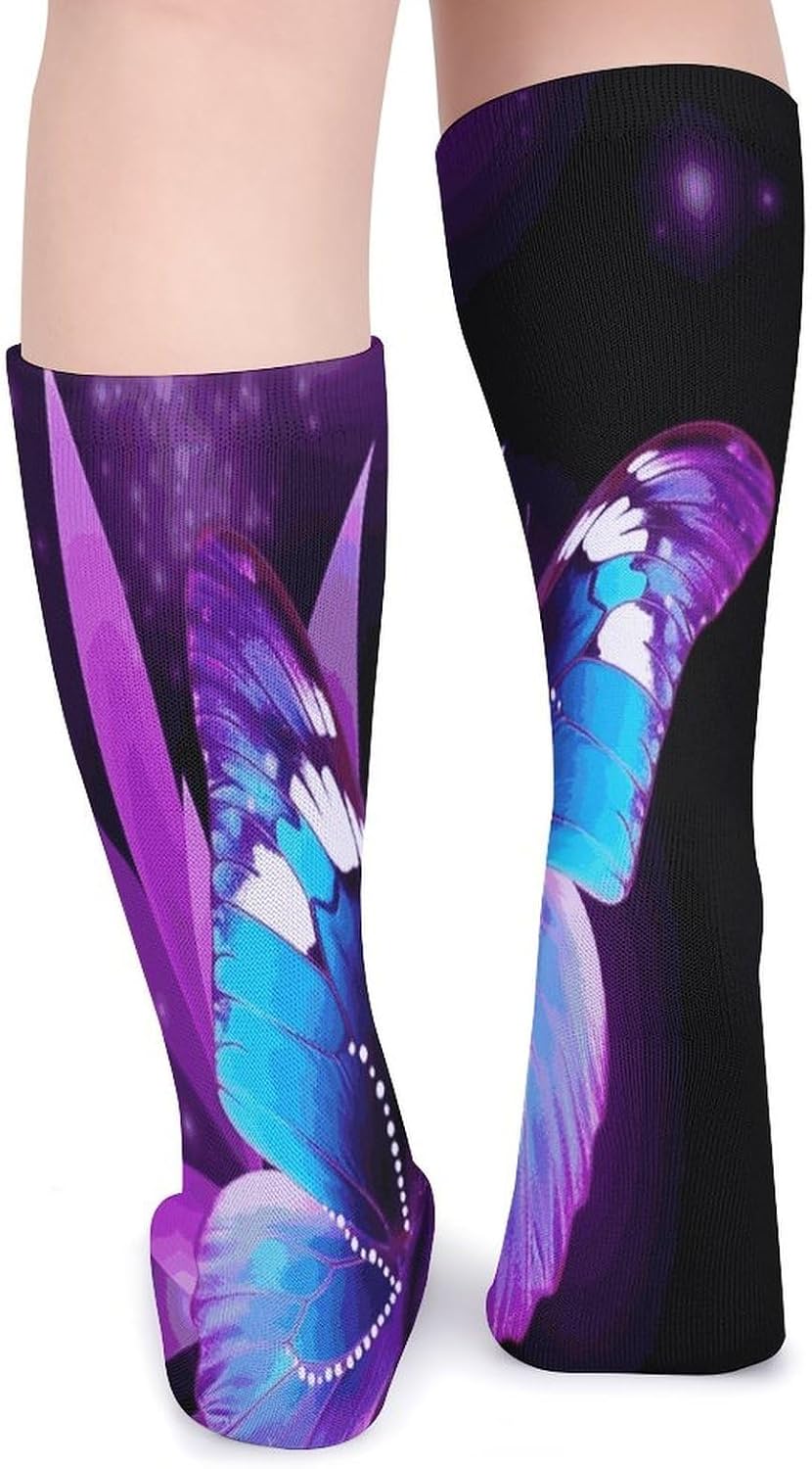 Blue Purple Butterfly Crew Socks Soft Thermal Socks | Socks for Men Women-Casual Wicking,High Stocking for Sports Running-Long Thin Tube Sports Breathable