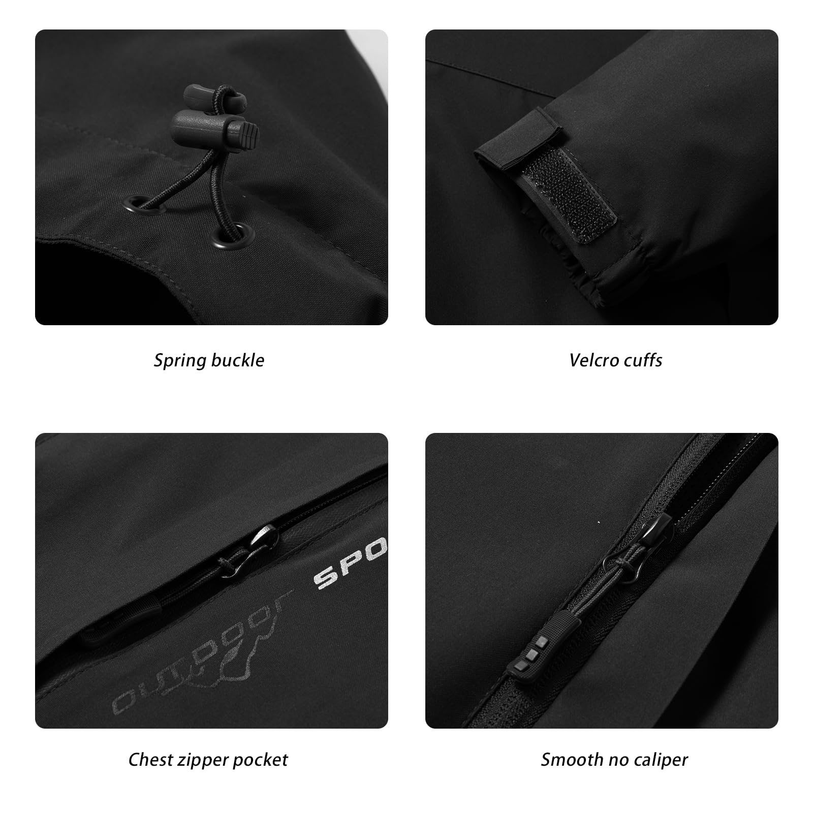Impermeable para Hombre al Aire Libre Forro de Malla Transpirable Abrigo de Senderismo Traje de lluvia a Prueba de Viento con Capucha Desmontable y Bolsillo con Cremallera