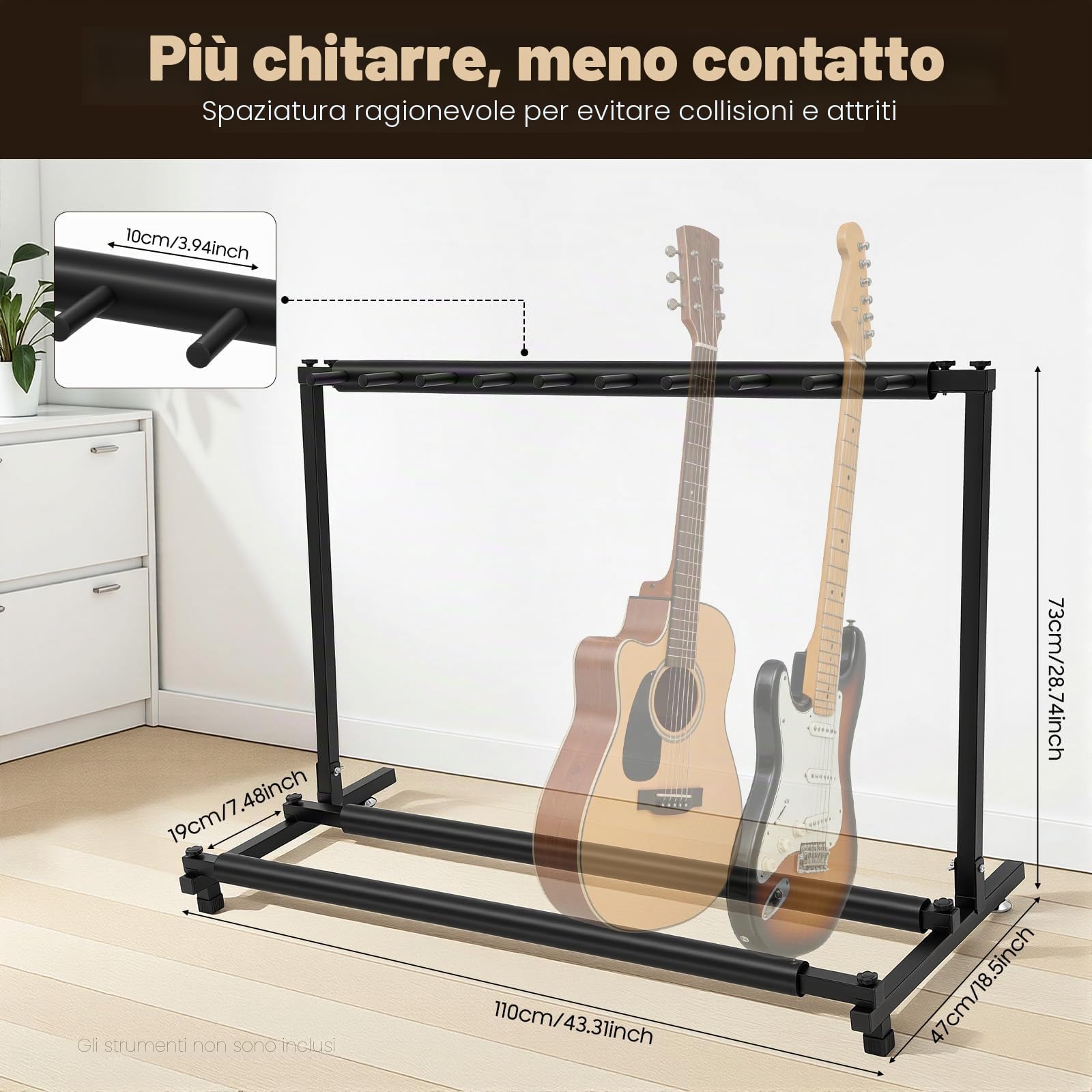 Supporto per chitarra acustica a 9 scomparti, in legno, per chitarra elettrica, supporto per cinque chitarre