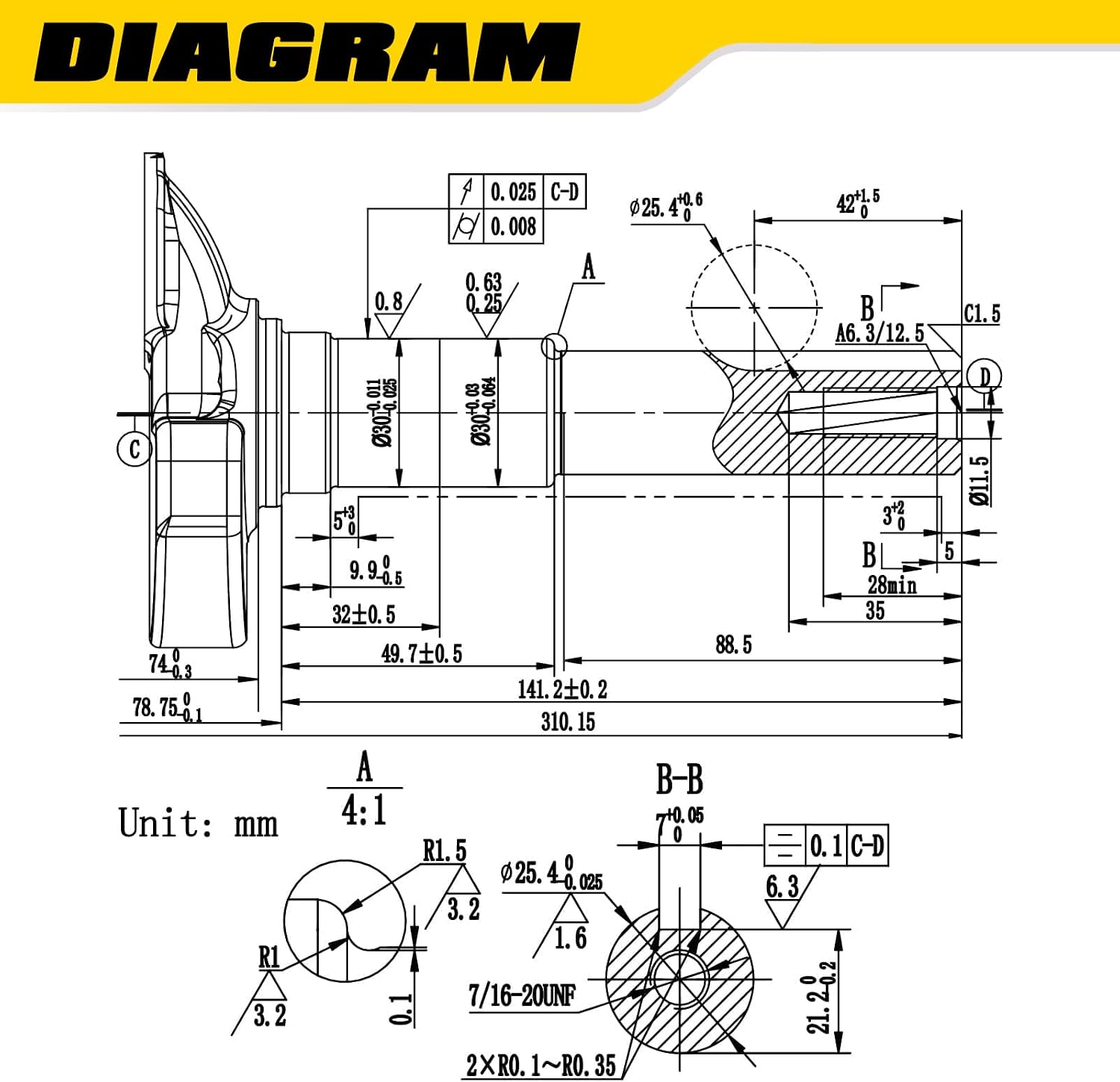 Engine Shaft Diagram with Dimensions