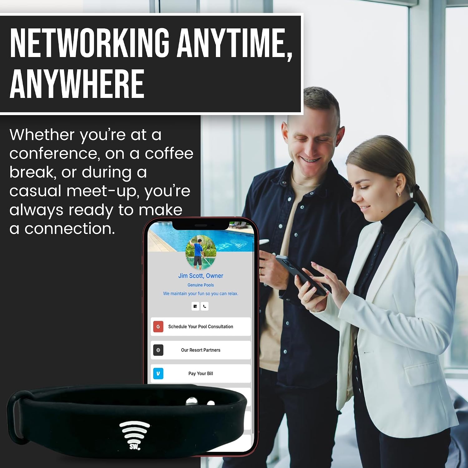 Digital Business Card Bracelet, Tap to Share Bracelet, Medical Alert Bracelet, Fundraising Bracelets, Networking Bracelet, Compatible with iPhone and Android