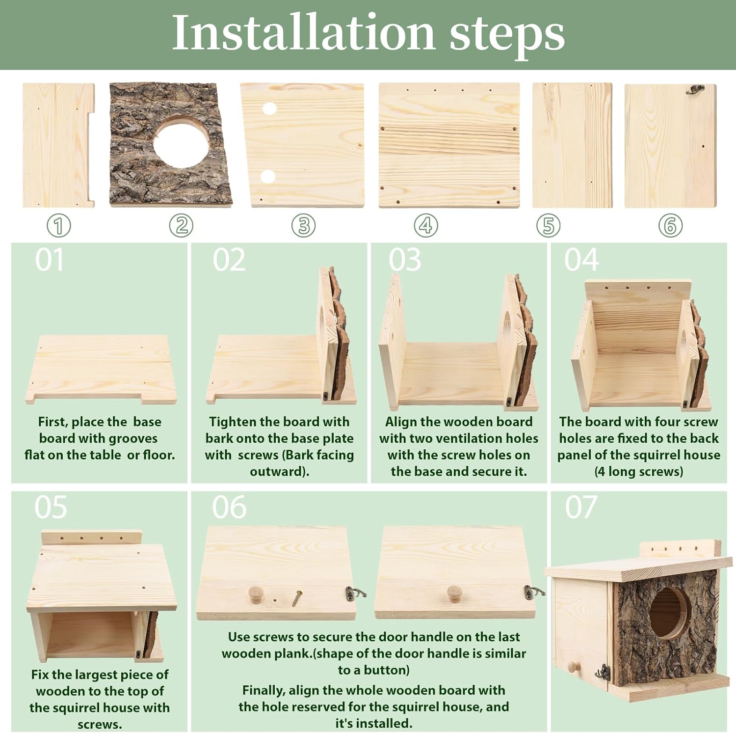Squirrel Nesting Box - Easy Assembly Squirrel Houses for Outside Nesting, Wooden Nesting Box for Squirrels,Chipmunk,Bird and Small Animals