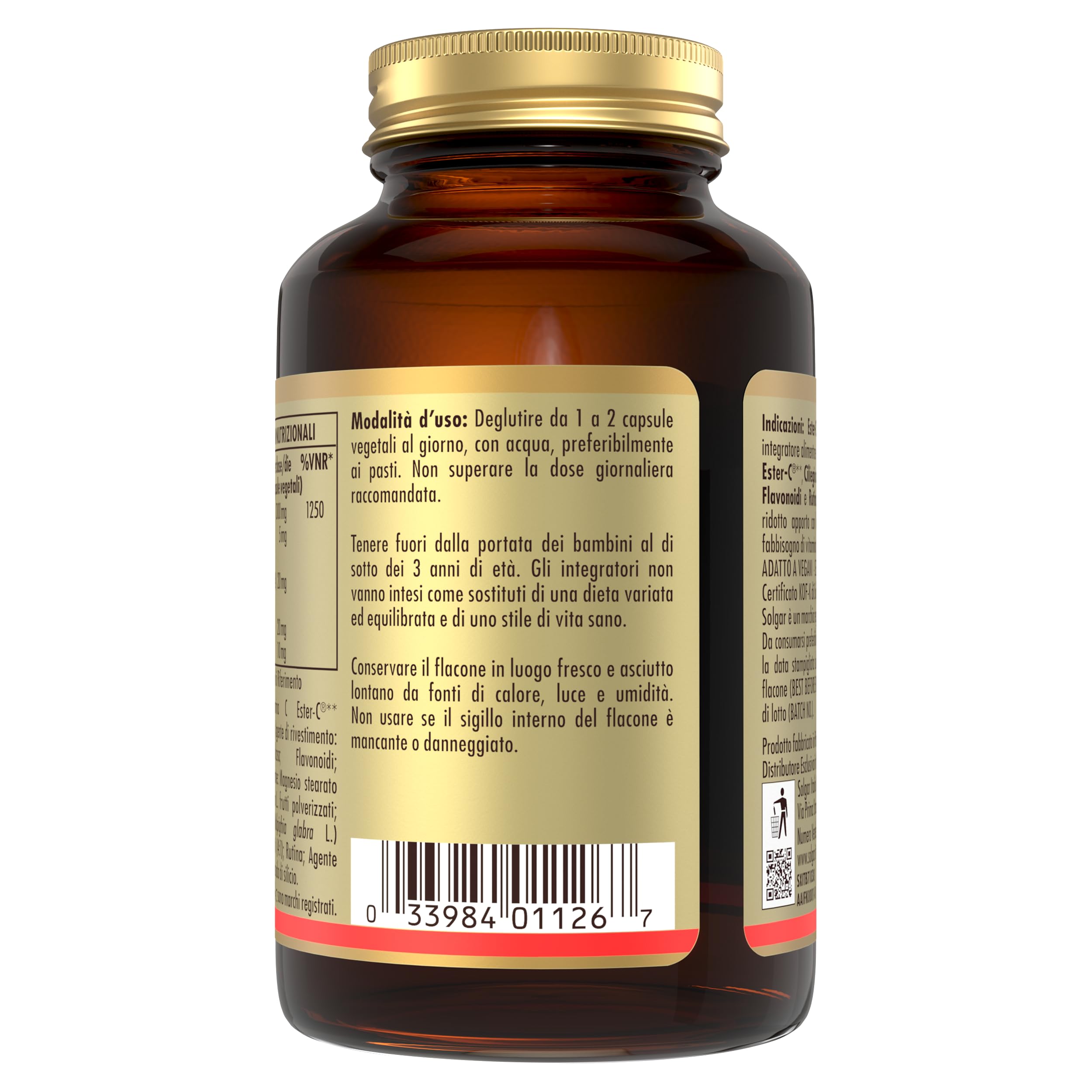 Solgar Ester-C® Plus 500, 100 Capsule Vegetali - Vitamina C pH Tamponato con Bioflavonoidi, Rosa Canina, Ciliegia Acerola e Rutina