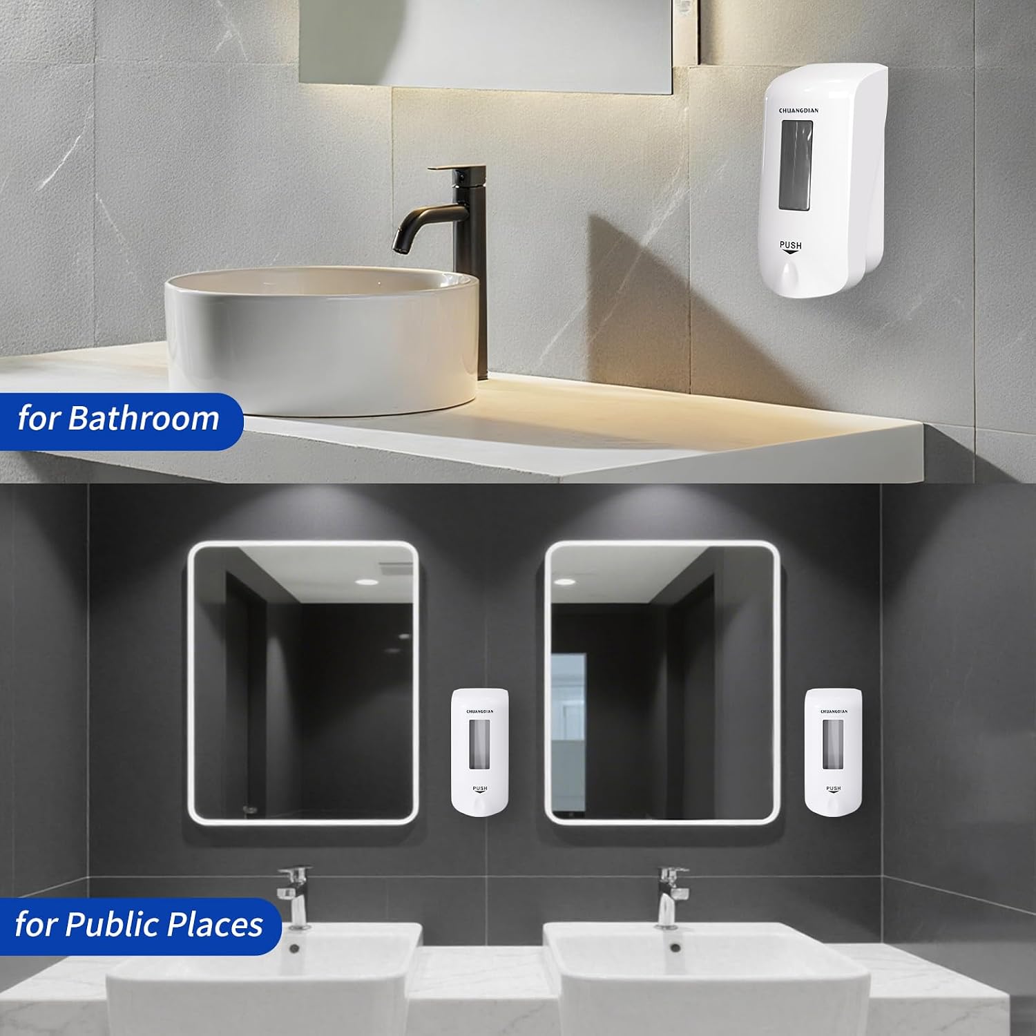 Manual Foaming Soap Dispenser, 1000ml, Pearl White | No-Drill, Wall Mounted, Large Viewing Window, Super Easy Refills, Commercial & Home