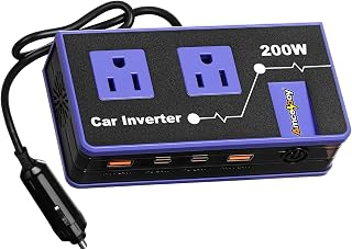 200W Car Power Inverter, Amcelooy Dual DC 12V to 110V AC Car Outlet Adapter to Wall Plug,With Fast-charging USB and Type-C 24W ports,Car outlet adapter for Laptop Vehicles Road Trip Essentials(Purple)