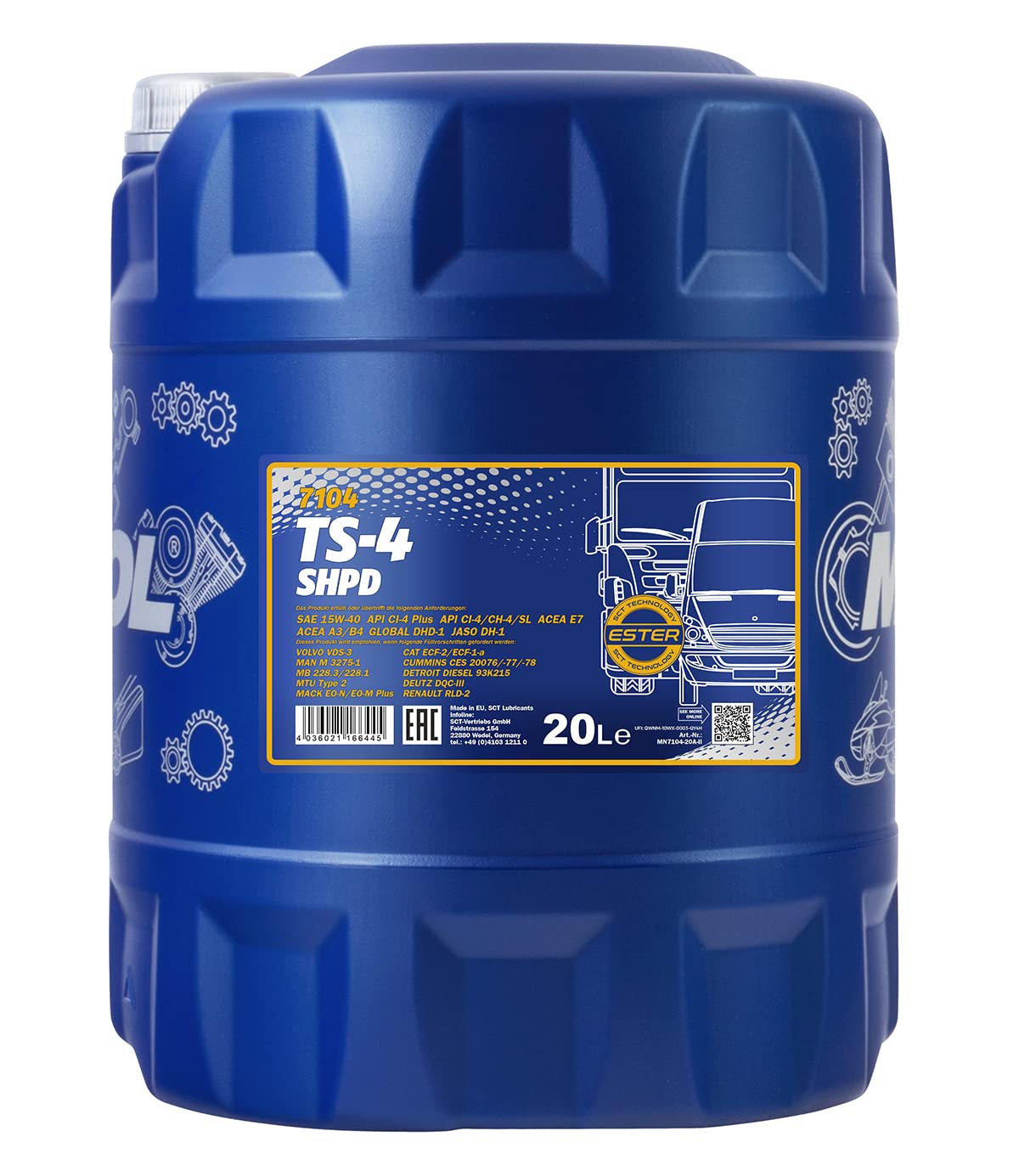 MANNOL TS-4 SHPD 15W-40 Lot de 4 flacons d'huile moteur ADDITIV 20 l