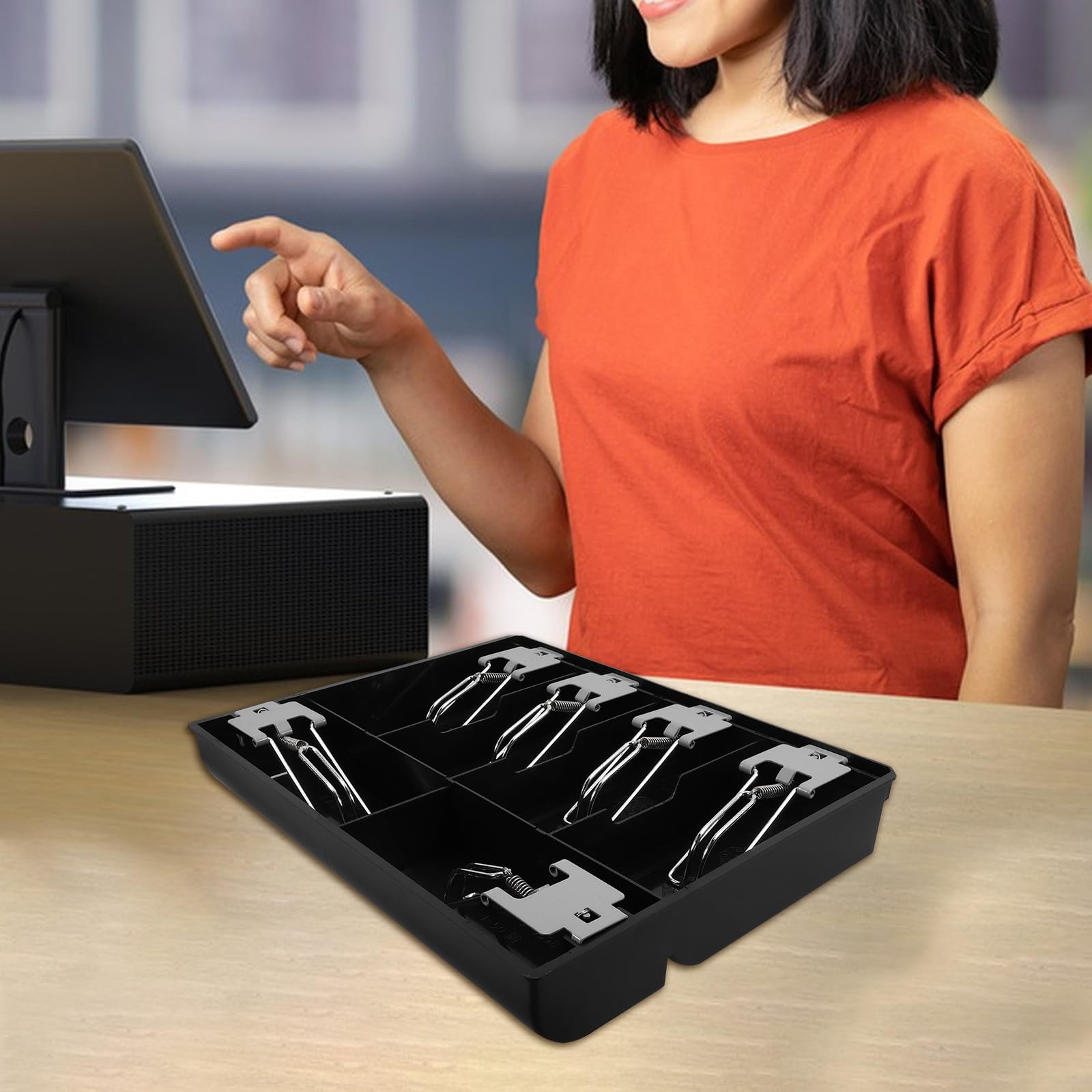 ULTECHNOVO Plateau de Caisse Enregistreuse 6 Compartiments en Plastique Tiroir-Caisse sous Comptoir Clip Métallique Accessoire de Caisse pour Billets et Pièces Rangement pour Petits