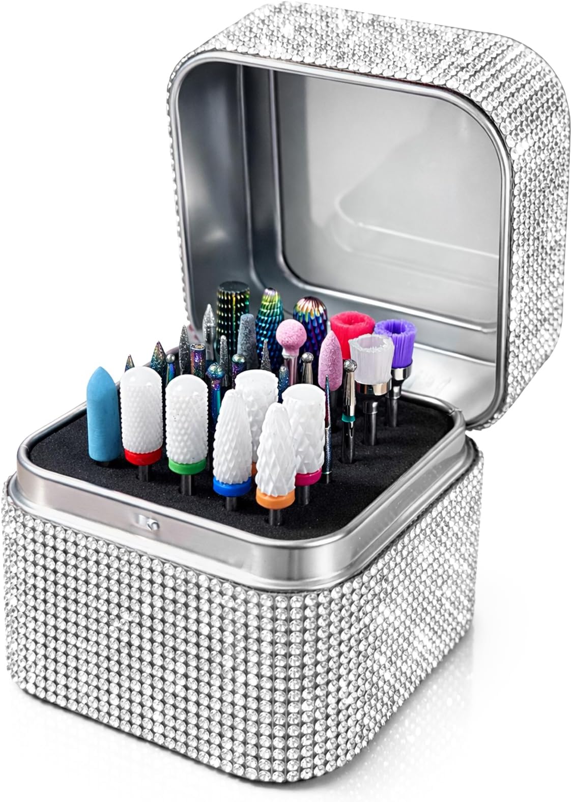 Nail Drill Bit Holder, Dustproof Rhinestones Drill Bit Organizer Case 30 Holes Efile Nail Tech Bits Storage Container Box Manicure Tools E file Accessories Collector for Salon, Travel, Home(Only Box)
